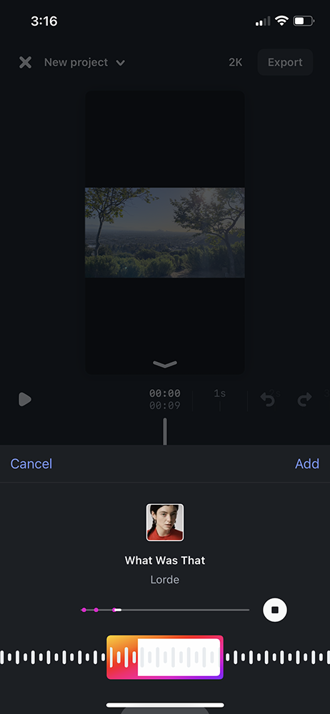 Add Music to Edits (Instagram Editing App): Select Audio Clip