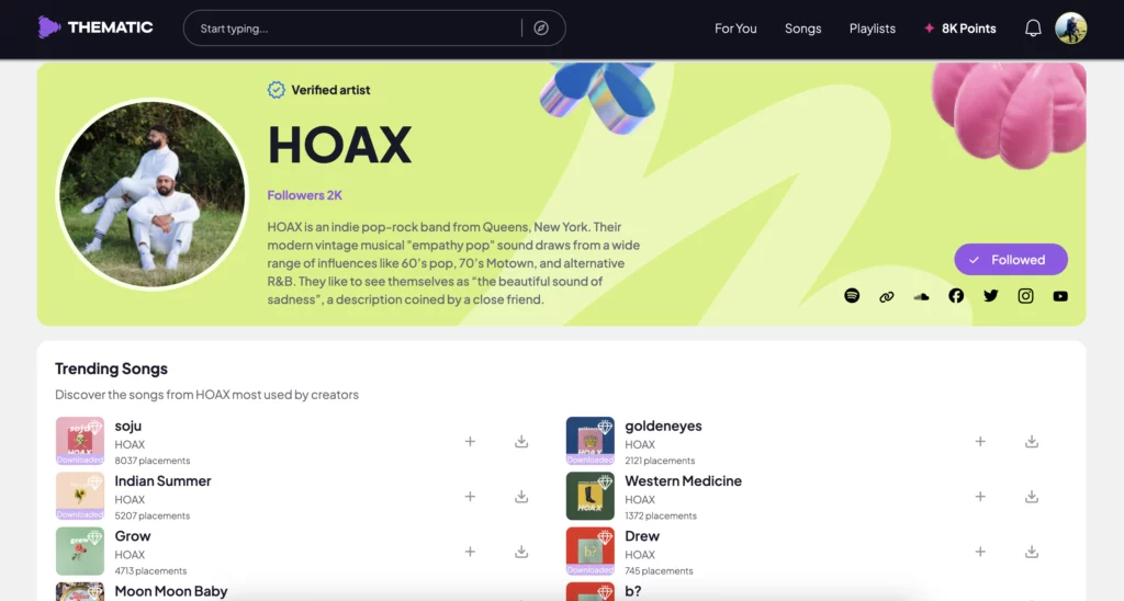 Thematic Artist Profiles: Showcase everything about you in one place